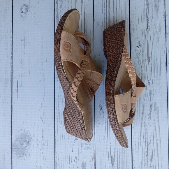 BORN Wedge Toe Loop Sandals Brown Braided Leather Womans 6 - Picture 8 of 10